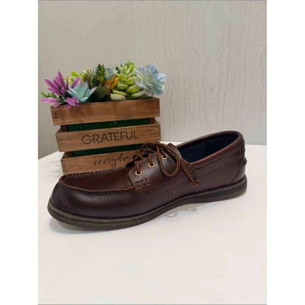 Timberland OrthoLite Classic Brown 3-Eye Leather Boat Shoes Men’s Sz 9.5